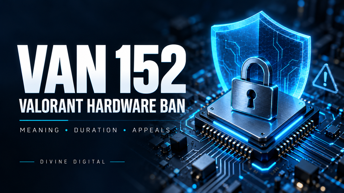 VAN 152 notice beside a blue shield and locked computer chip, illustrating a VALORANT hardware restriction.
