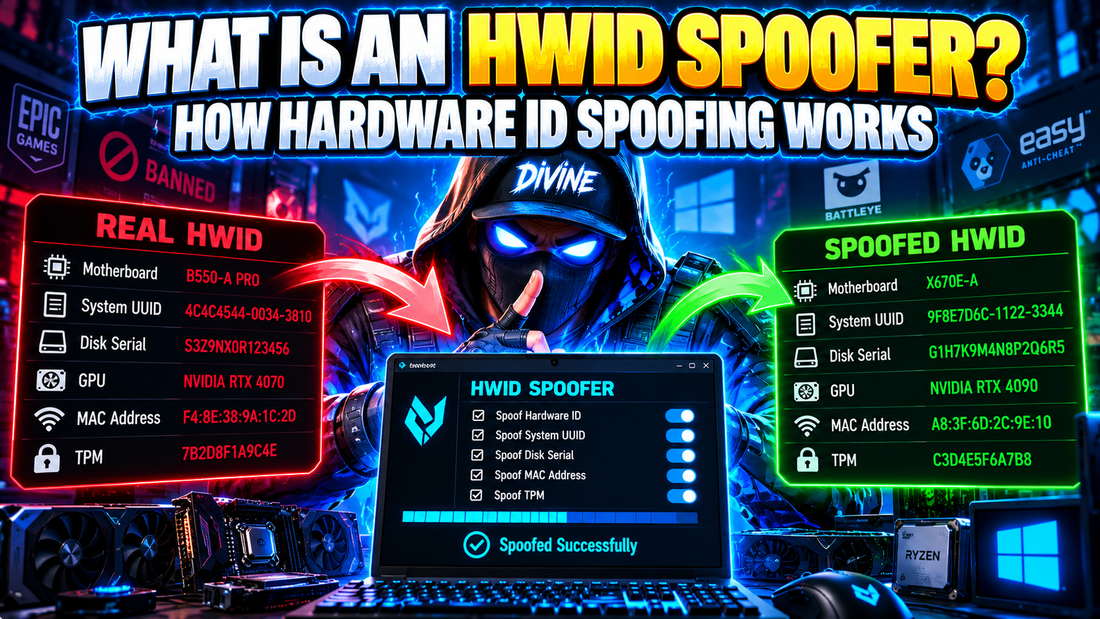 What is an HWID spoofer and how hardware ID spoofing works with real and spoofed PC hardware identifiers